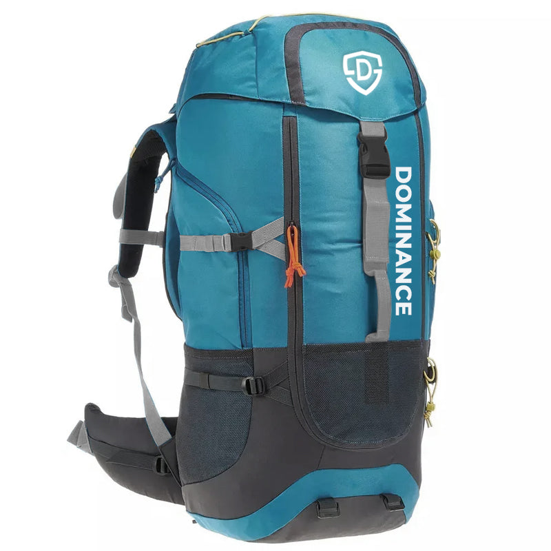 60 L Blue colored, top quality, comfortable backpack. Spacious and stylish. High quality zips and buckles.
