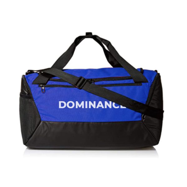 Spacious blue and black colored gym bag/duffle bag with extra shoe pocket.