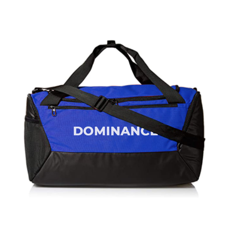 Spacious blue and black colored gym bag/duffle bag with extra shoe pocket.
