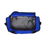 Spacious blue and black colored gym bag/duffle bag with extra shoe pocket.