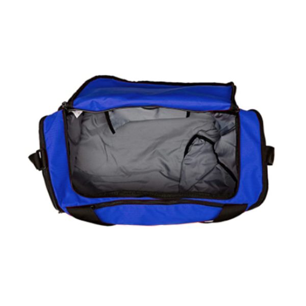 Spacious blue and black colored gym bag/duffle bag with extra shoe pocket.