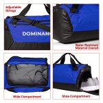 Spacious blue and black colored gym bag/duffle bag with extra shoe pocket.
