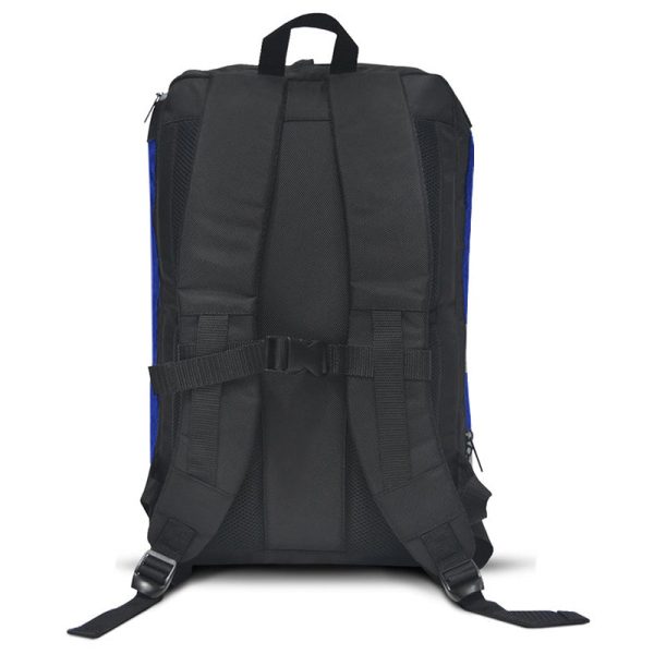 Spacious blue and black colored gym bag/duffle bag with extra shoe pocket.