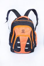 30 L, orange and black colored day/school/college bag with extra pockets.