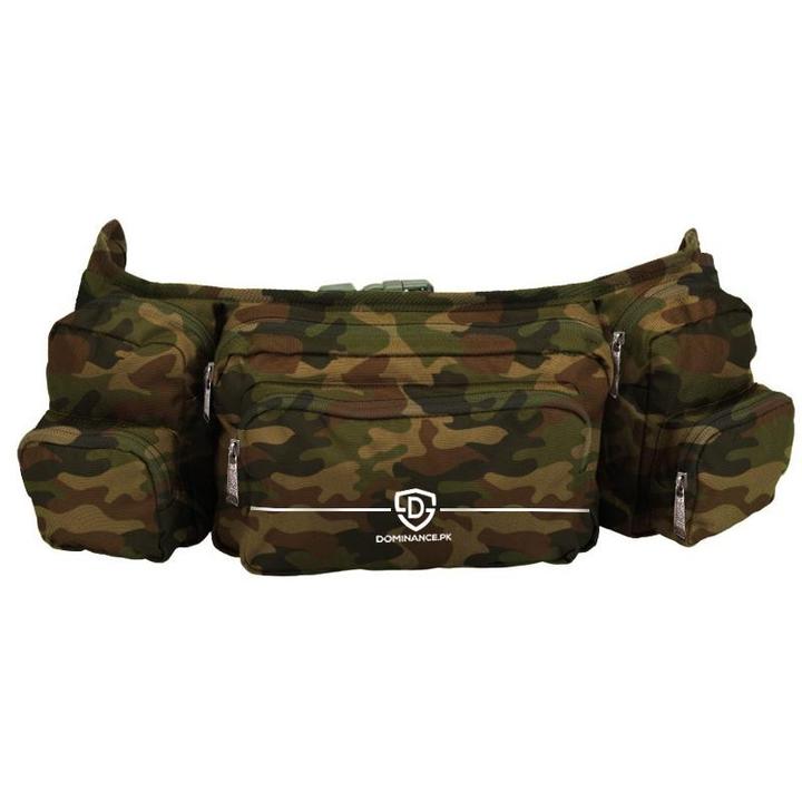 Camouflaged design, 6 pocket waist bag. Spacious and comfortable to wear.