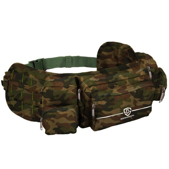 Camouflaged design, 6 pocket waist bag. Spacious and comfortable to wear.