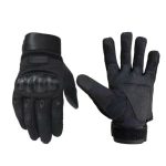 Black biker gloves with touch screen technology.