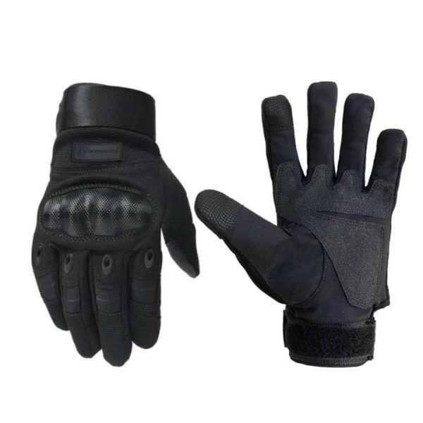 Black biker gloves with touch screen technology.