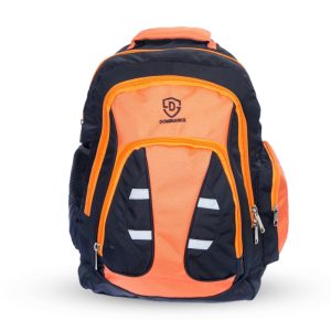 30 L, orange and black colored day/school/college bag with extra pockets.