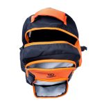 30 L, orange and black colored day/school/college bag with extra pockets.