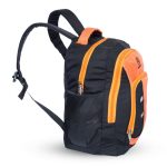 30 L, orange and black colored day/school/college bag with extra pockets.