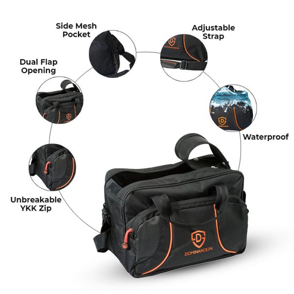 Black colored sturdy gym/travel bag. Extra pockets, Hand and shoulder strap