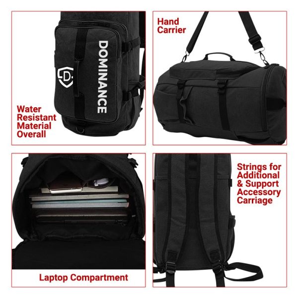 45 L, Black colored, 3 way duffle bag with extra pockets