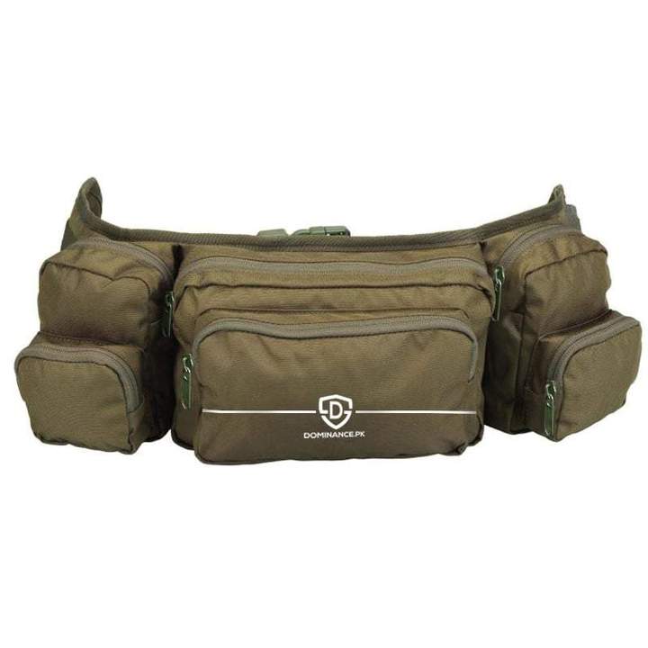 Green colored, 6 pocket waist bag. Spacious and comfortable to wear.