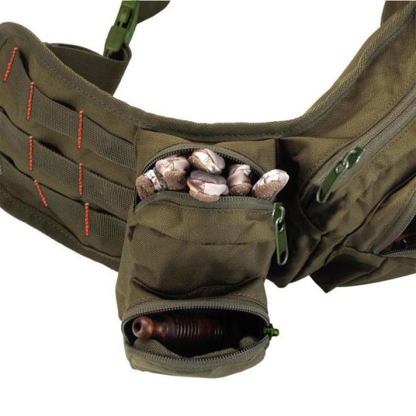 Green colored, 6 pocket waist bag. Spacious and comfortable to wear.